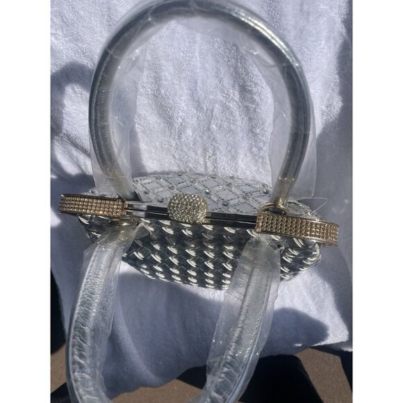 NWT Silver Rhinestone Handbag with Gold Accents Women's Purse Bridal - Picture 3 of 9